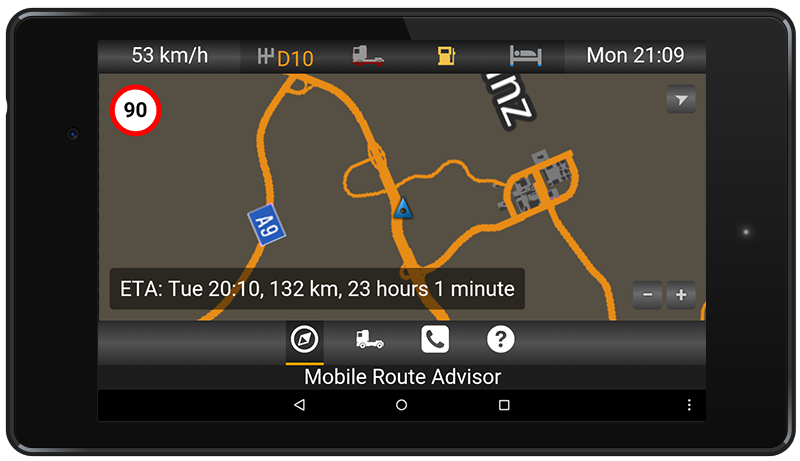 Screenshot of Mobile Route Advisor