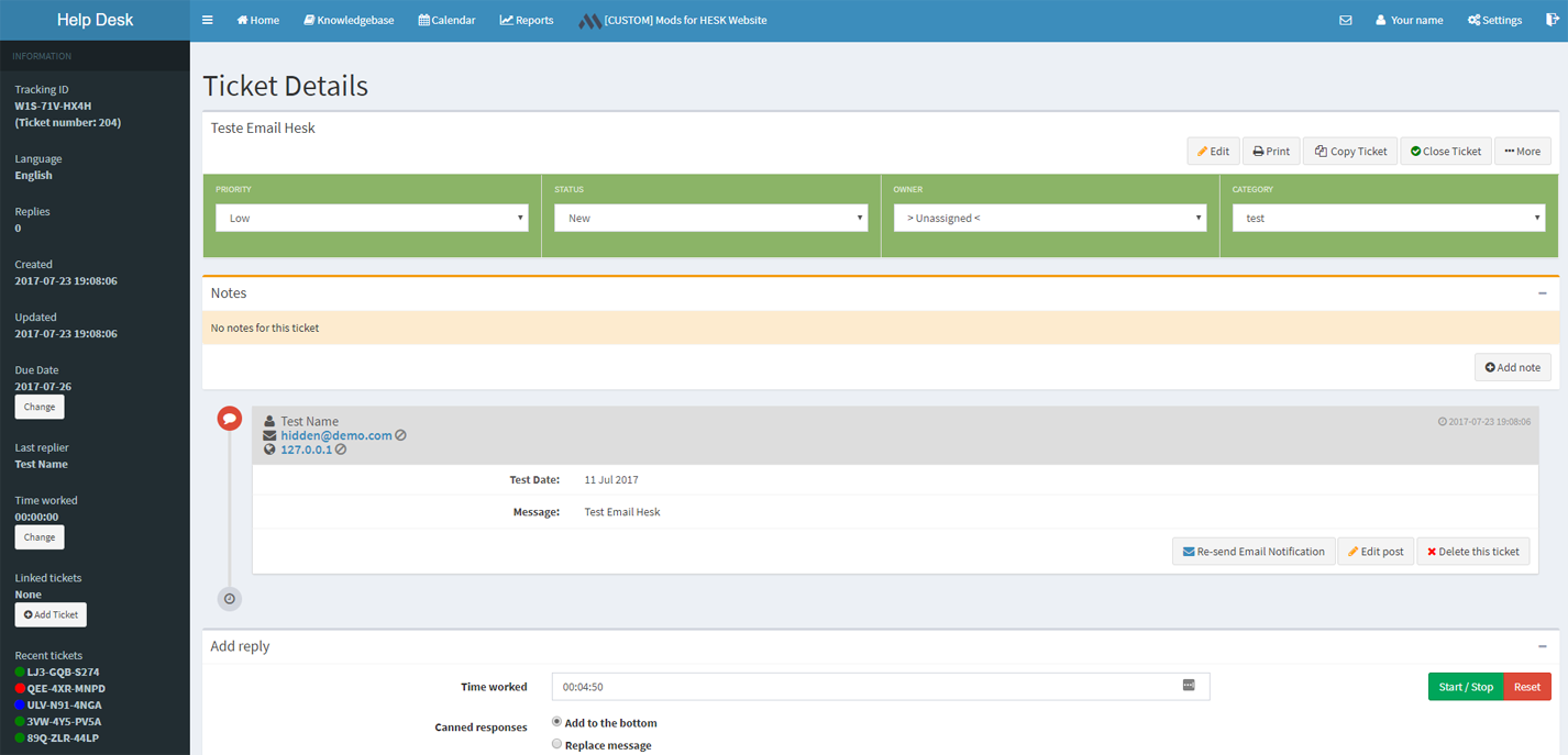 Screenshot of Mods for HESK